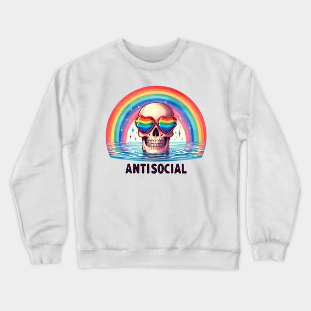 "Antisocial" Skull and Rainbow Crewneck Sweatshirt by FlawlessSeams